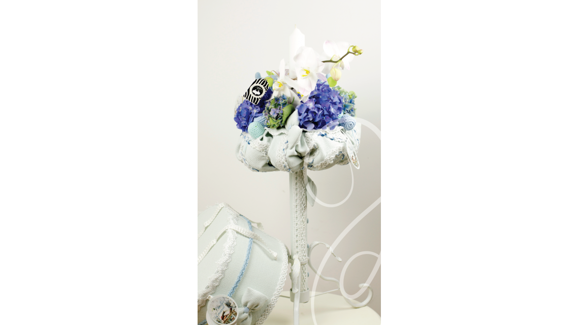 Lumanare de botez cu hortensii mov sau hortensia albastra, 65x4 cm, Bloom 2